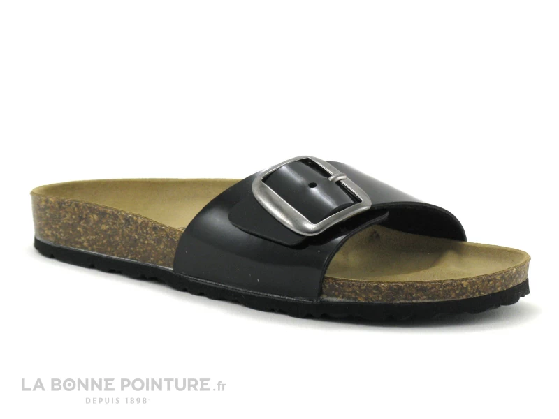Biomodex 1854 Noir Verni - Mule Femme Avec Bride Large 1 Biomodex 1854 Noir Verni - Mule Femme Avec Bride Large