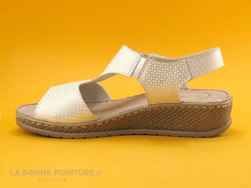Morans WEISS - Blanc Or - Sandale Femme Talon Compense 3 Morans WEISS - Blanc Or - Sandale Femme Talon Compense – Image 3