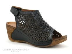 Karyoka GEMA Noir - Fleurs - Sandale Compensee