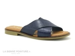 Kaola 592 - Mule Femme Bleu Marine - Brides Croisees Croco