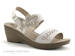 Morans MECHE 26132 Ecru - Sandale Compensee Bride Ajouree