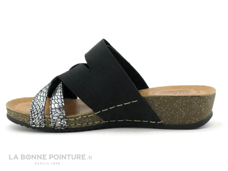 Fly Flot FLANCA Noir - Ecailles Argent - Mule Anatomique Femme 2 Fly Flot FLANCA Noir - Ecailles Argent - Mule Anatomique Femme – Image 2