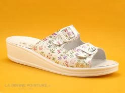 Sanital Light 4371 Blanc Et Fleuri - Brides A Boucle - Mule Medicale