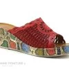Karyoka GENI BIS Rouge - Semelle Compensee Serpent - Mule Femme