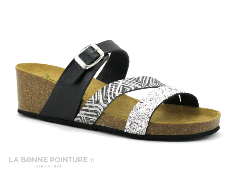 Autenti 6810229 Noir Paillettes Argent - Mule Talon Compense 1 Autenti 6810229 Noir Paillettes Argent - Mule Talon Compense